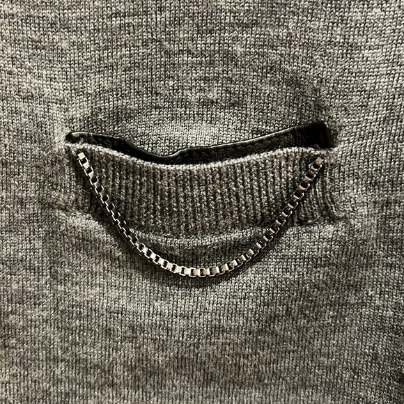 VGUC The Kooples grey knit long sleeve sweater with chain and black trim pocket - Picture 4 of 5